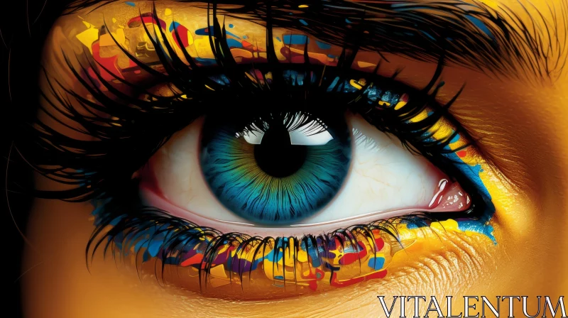Colorful Painted Eye Illustration - An Artistic Blend of Blue and Amber AI Image