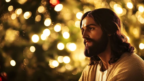 Serene Portrait with Festive Golden Lights