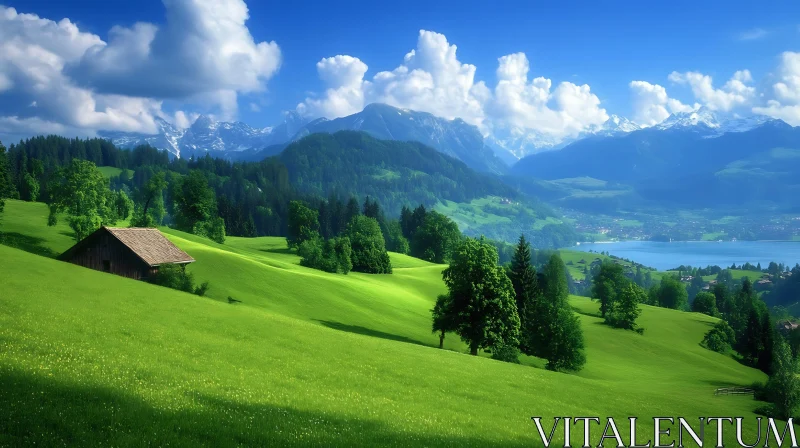 AI ART Green Hills and Distant Mountains View