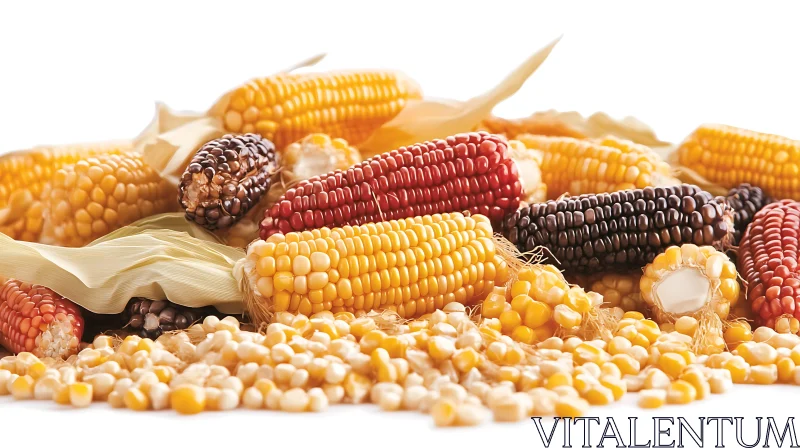 Multicolored Corn Cobs and Kernels Arrangement AI Image