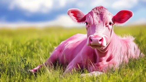 Roseate Cow in Verdant Field