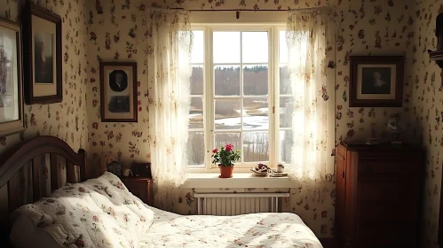 Floral Bedroom Interior with Natural Light