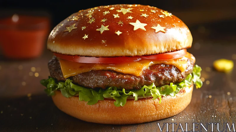 Luxurious Cheeseburger with Star-Studded Bun AI Image