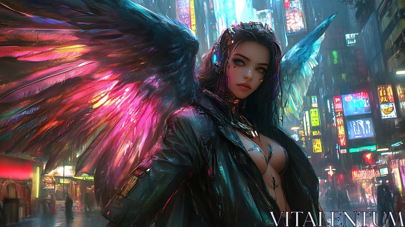 Winged Figure in Futuristic Urban Setting AI Image