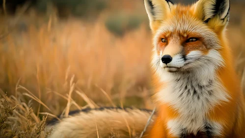 Resting Fox in Grassy Field