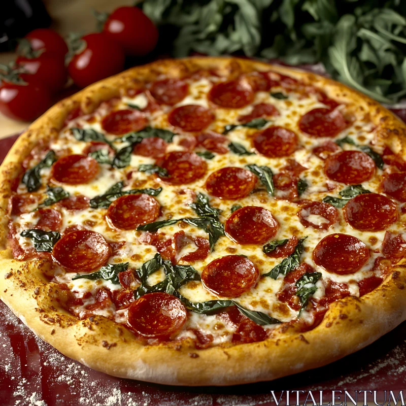 Tasty Pepperoni and Basil Pizza AI Image