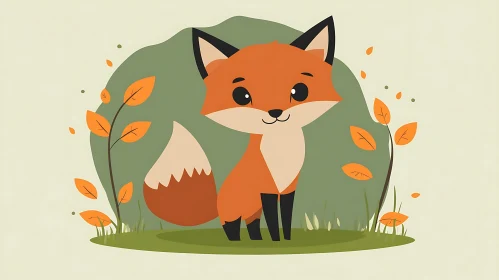 Whimsical Fox Illustration with Fall Foliage