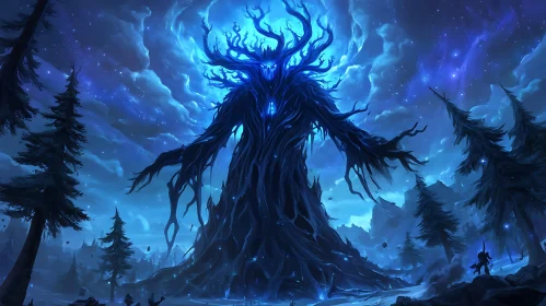 Colossal Tree Monster in Eerie Forest