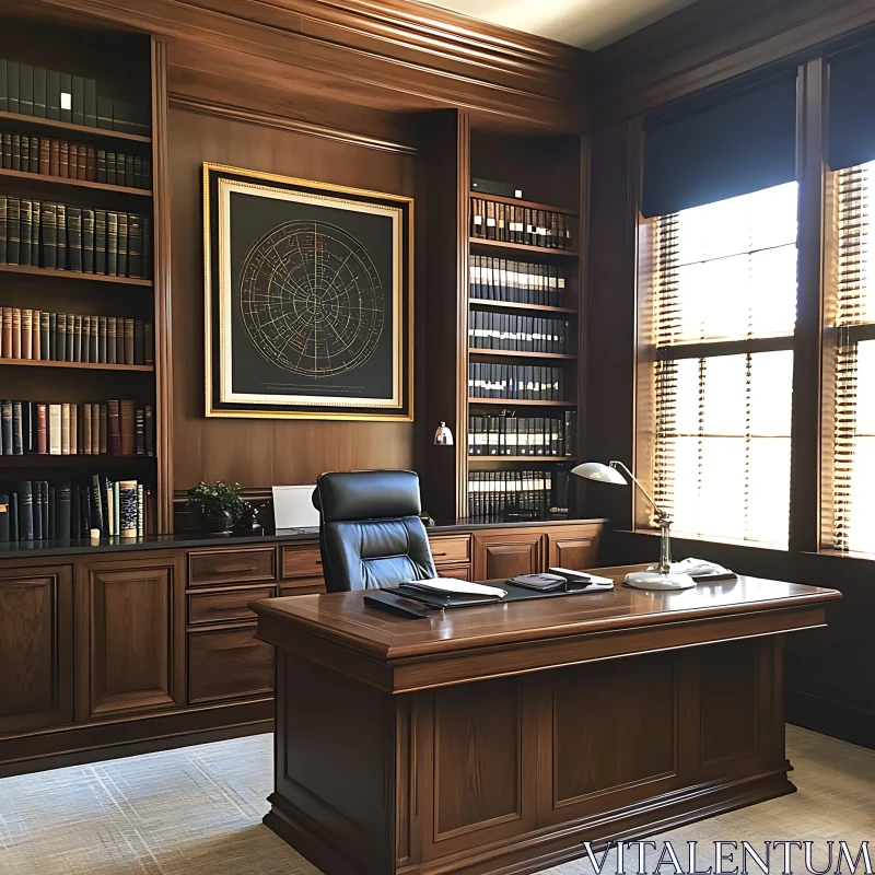 AI ART Classic Office with Wood Paneling and Desk