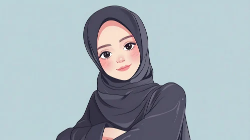 Anime Style Woman Portrait with Hijab