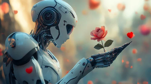 Cyborg with Rose and Hearts