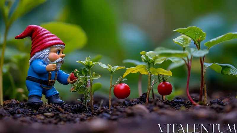 Whimsical Gnome with Miniature Tomato Plants AI Image