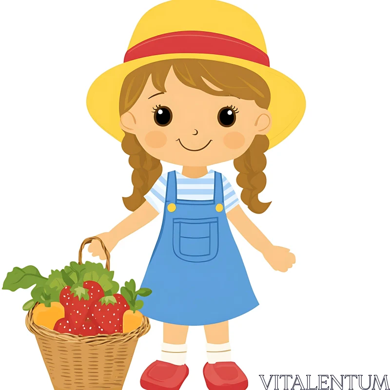 Cartoon Girl with Fresh Harvest AI Image