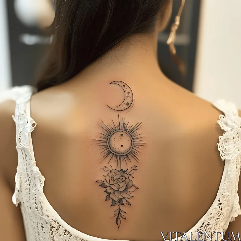 Upper Back Celestial Floral Tattoo Design AI Image