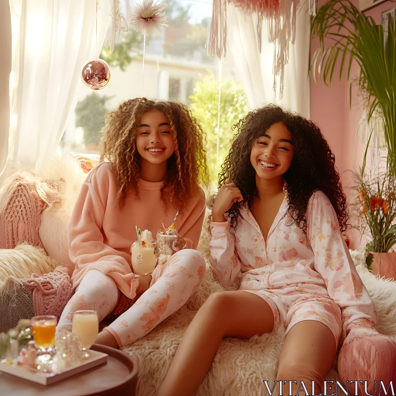 Girls' Relaxed Pajama Get-Together AI Image