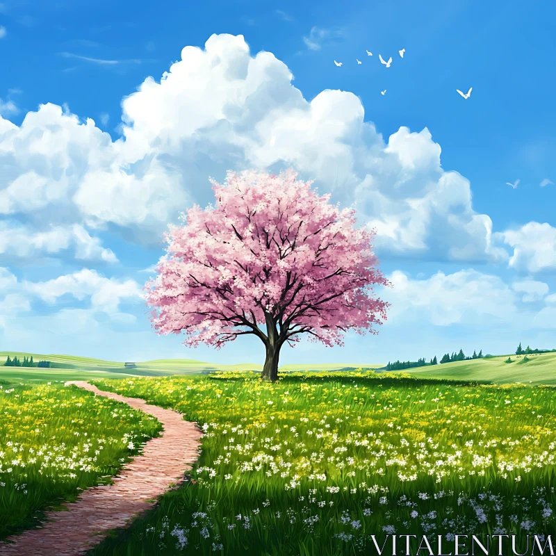 AI ART Serene Cherry Blossom Landscape Art