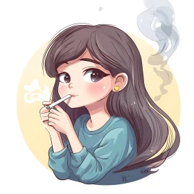 Brunette Anime Character with Cigarette