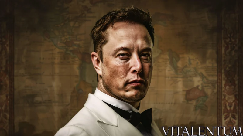 AI ART Elon Musk Portrait with Antique Map