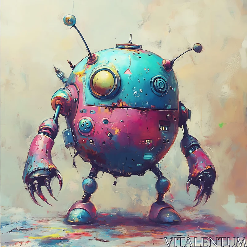 Retro-Futuristic Robot Illustration AI Image