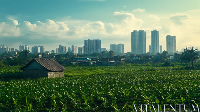 AI ART Rural Field and Urban Skyline Composition