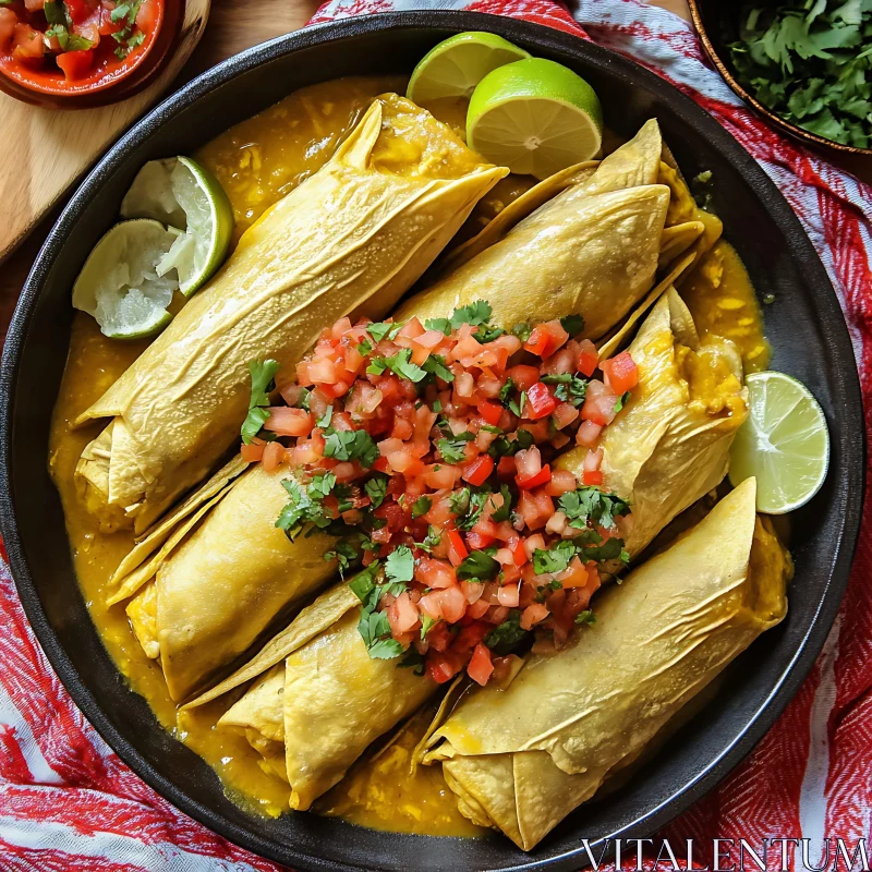 Delicious Tamales with Tomato Salsa and Lime AI Image