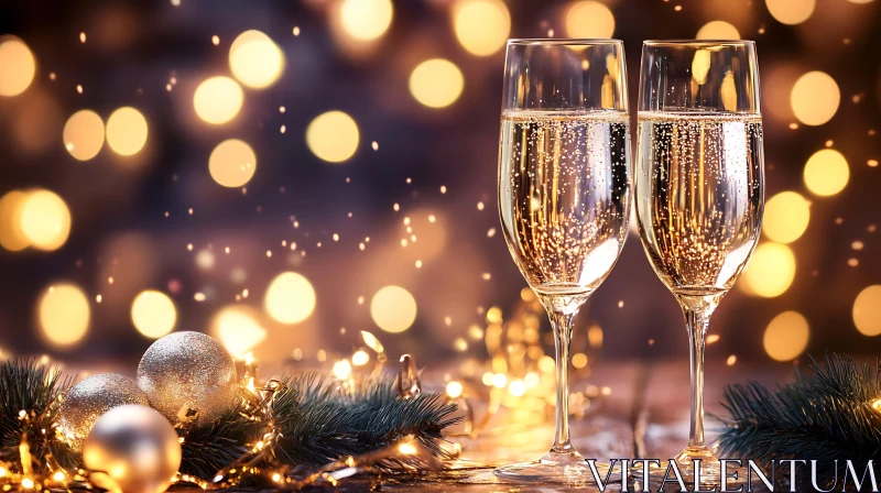 Holiday Champagne Celebration Still Life AI Image