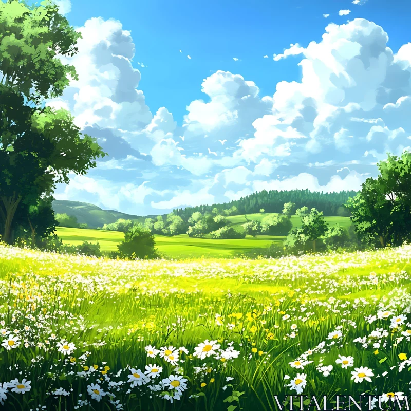 AI ART Scenic View of Blooming Field