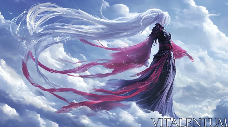 Woman with Flowing Hair in Sky AI Image