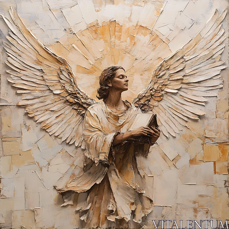 AI ART Angel Holding Book with Textured Wings