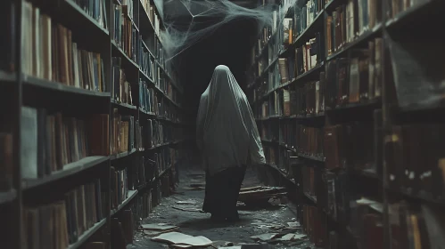 Ghostly Figure in Abandoned Library