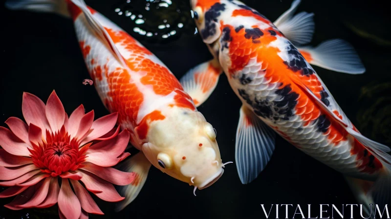 AI ART Koi Fish and Flower in Pond - A Macro Photography Masterpiece