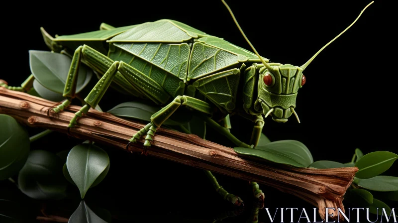 Paper Grasshopper Amidst Verdant Foliage: A Sci-Fi Inspired Artwork AI Image