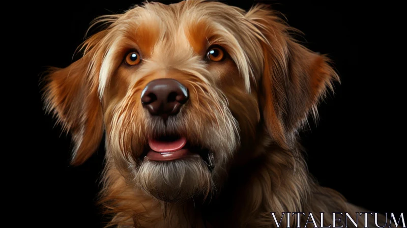 Playful Brown Dog Portrait on Black Background AI Image