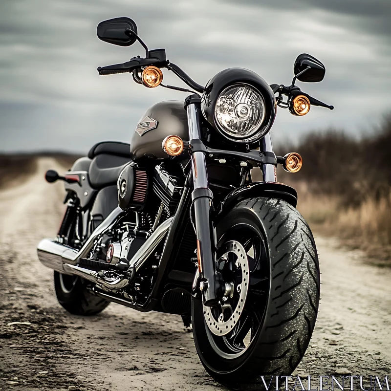 Classic Motorcycle on a Rural Path AI Image