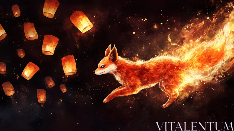 Fox in Flight with Lanterns AI Image