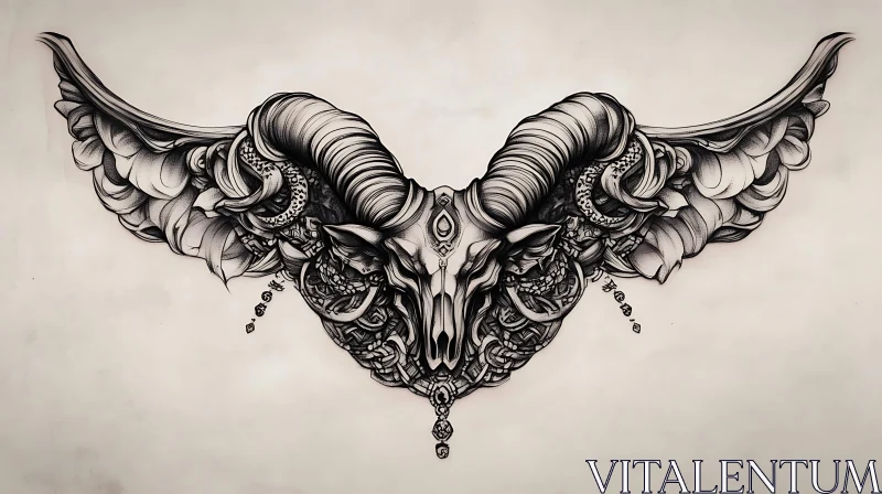 AI ART Detailed Ram Skull Drawing