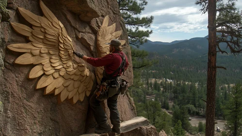 Winged Sculpture on Rocky Mountainside