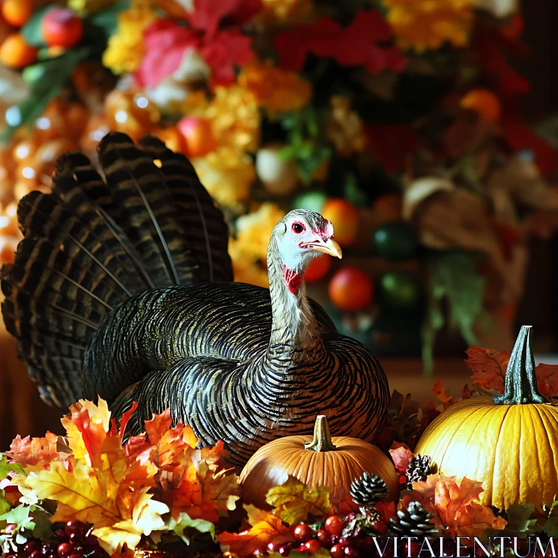 Fall Harvest Turkey and Pumpkin Display AI Image