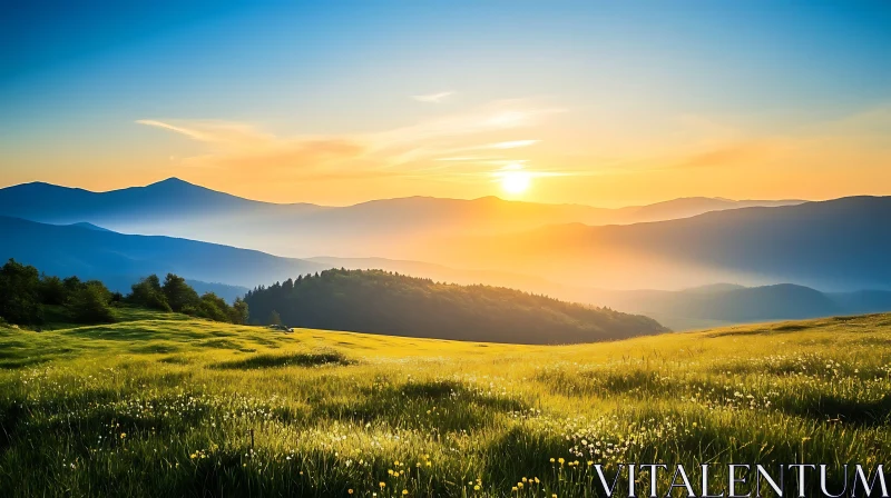 Mountain Meadow at Sunset AI Image