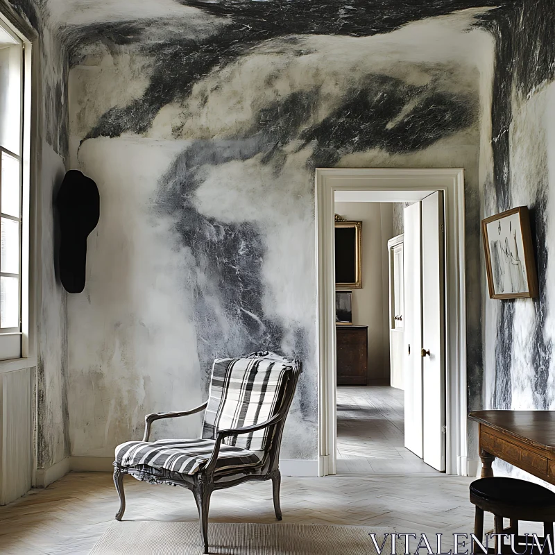 Vintage Chair in Painted Room AI Image