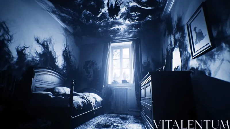 AI ART Haunted Interior: A Shadowy Bedroom Scene