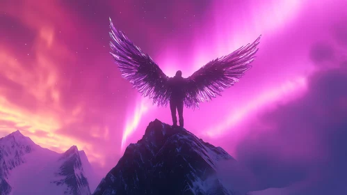 Winged Figure Aurora Landscape