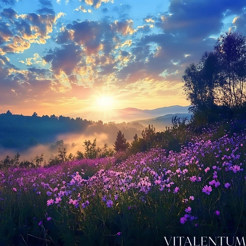 AI ART Floral Meadow at Sunrise