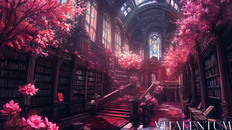 AI ART Ornate Library with Floral Accents