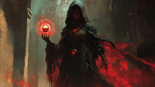 Crimson Skull Sorcery: A Dark Fantasy Scene