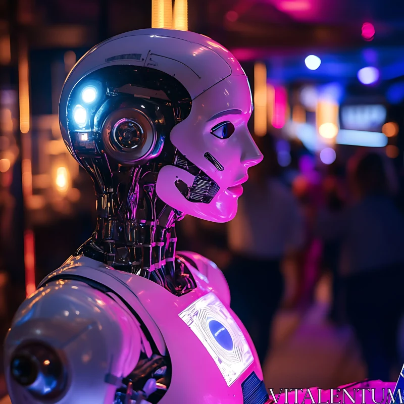 Futuristic Cyborg with Neon Lights AI Image