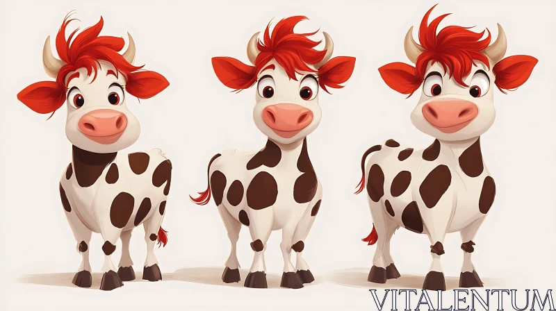 Playful Cartoon Cows Illustration AI Image