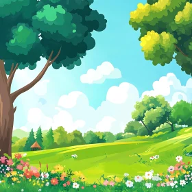 Idyllic Landscape with Blooming Meadow