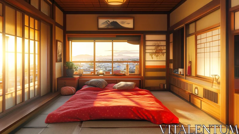 Sunrise in a Japanese-Style Bedroom AI Image