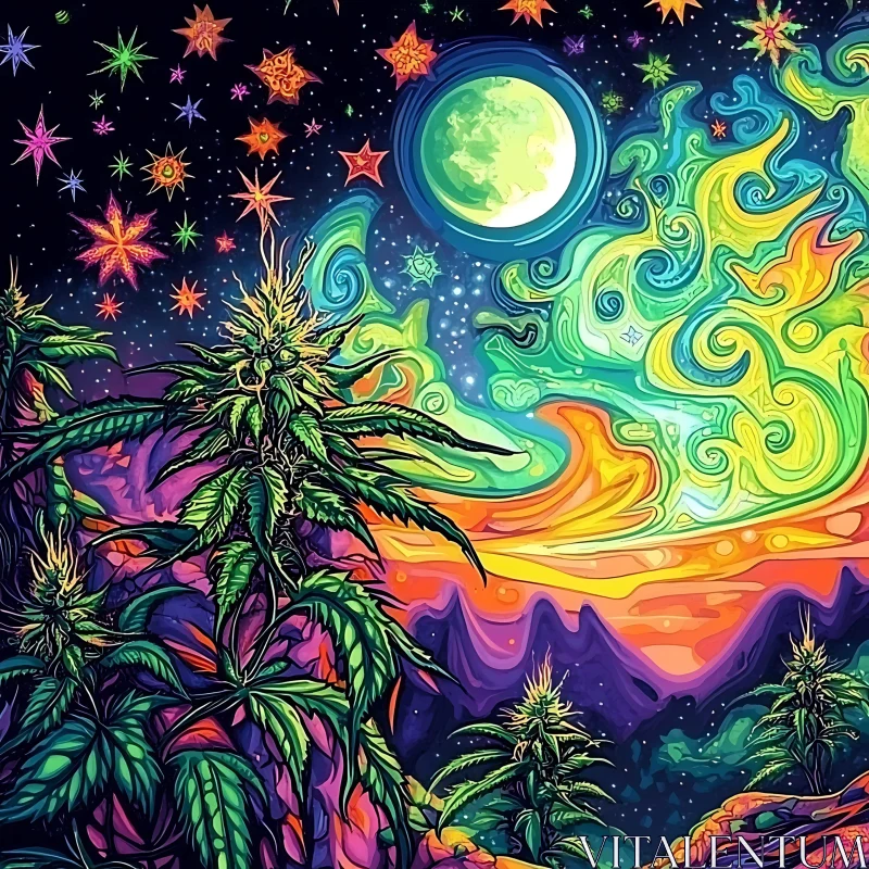 AI ART Abstract Psychedelic Night Sky and Greenery